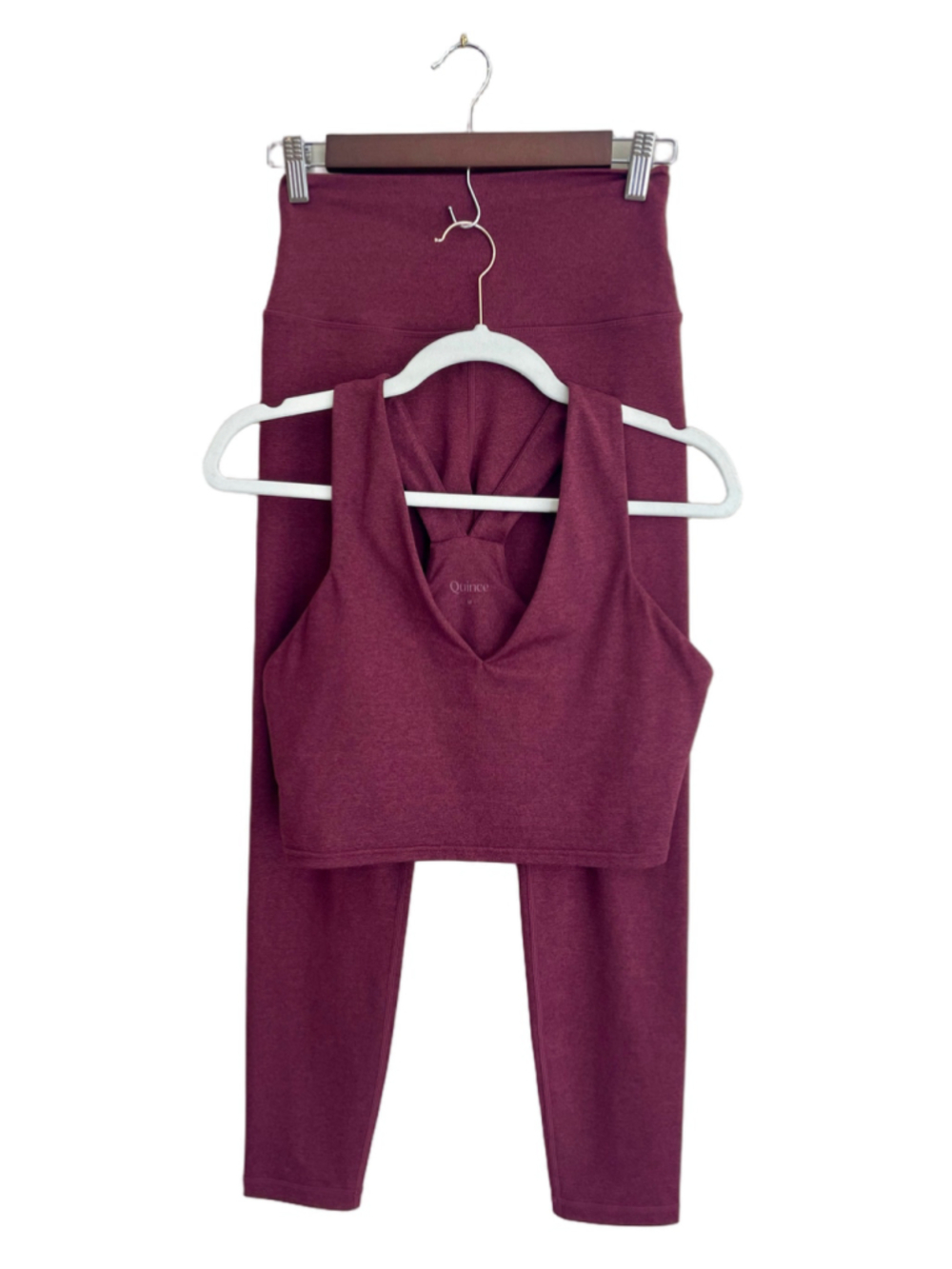 Quince Ultra Soft Activewear Set Women M Burgundy Crop Tank High Rise Leggings